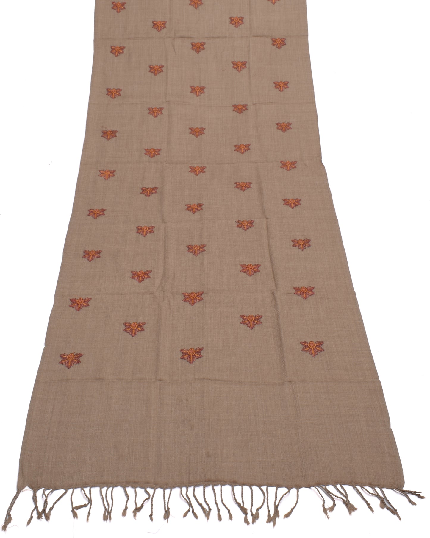 Sushila Vintage Indian Brown Dupatta Blend Woolen Embroidered Long Stole Hijab