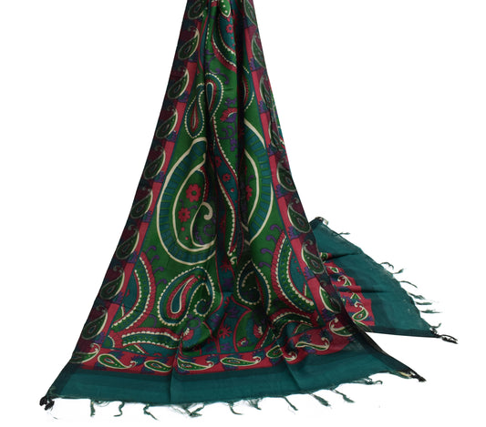 Sushila Vintage Indian Green Dupatta Blend Woolen Printed Long Stole Hijab