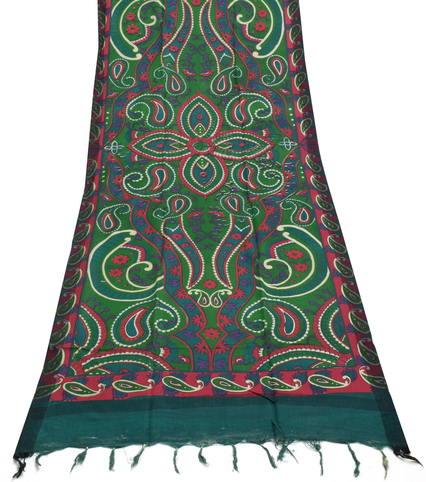 Sushila Vintage Indian Green Dupatta Blend Woolen Printed Long Stole Hijab