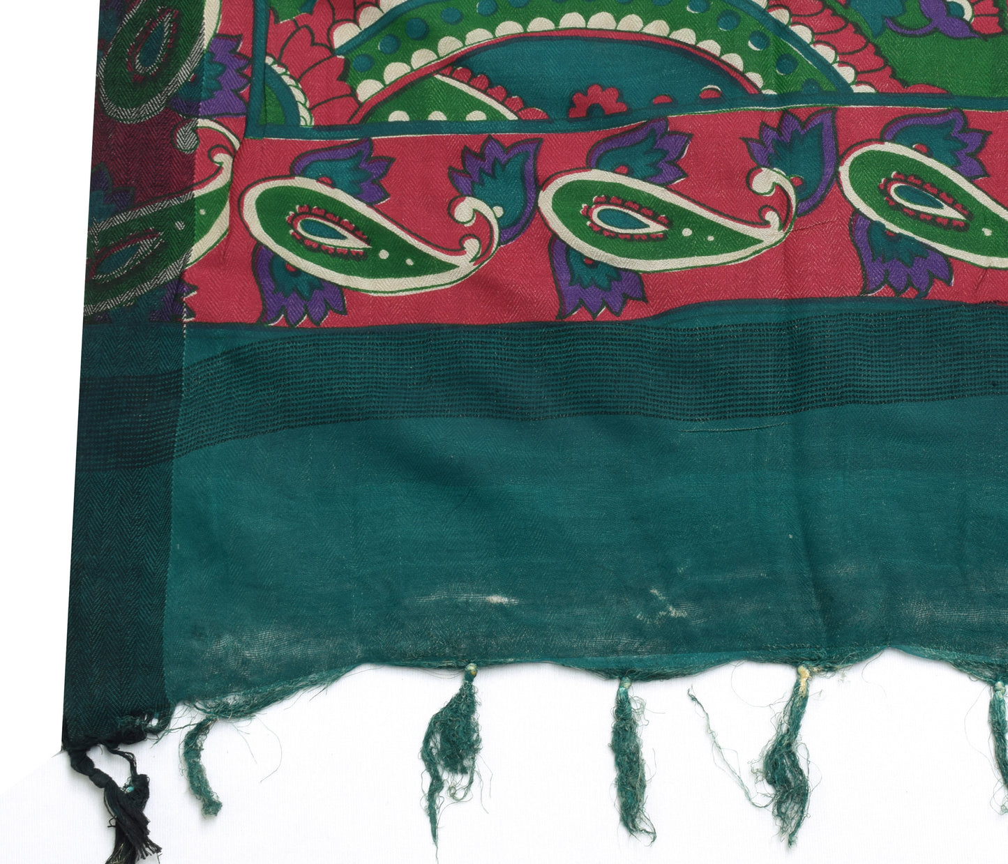 Sushila Vintage Indian Green Dupatta Blend Woolen Printed Long Stole Hijab