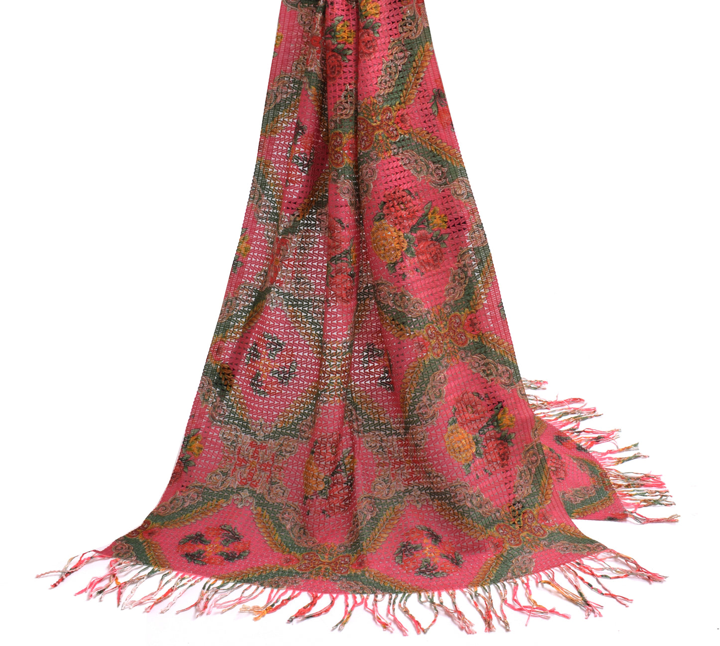 Sushila Vintage Pink Indian Dupatta Blend Woolen Floral Long Stole Veil Scarves