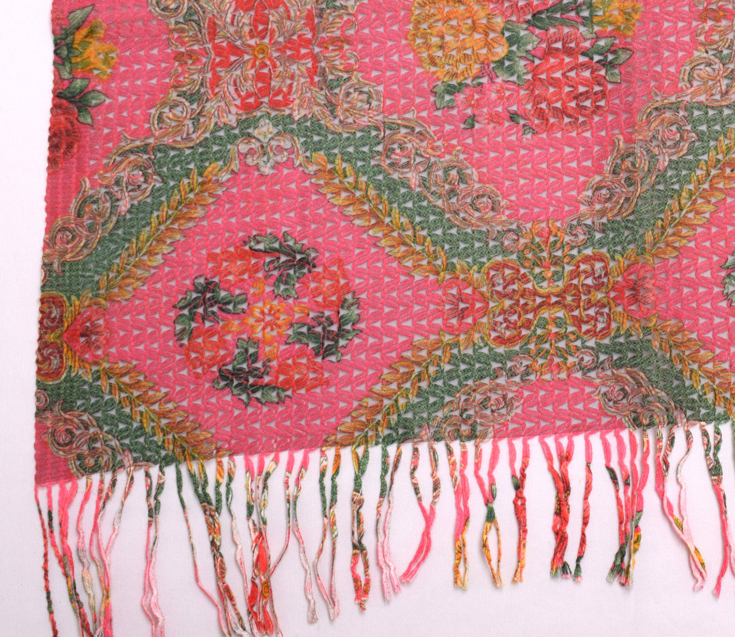 Sushila Vintage Pink Indian Dupatta Blend Woolen Floral Long Stole Veil Scarves