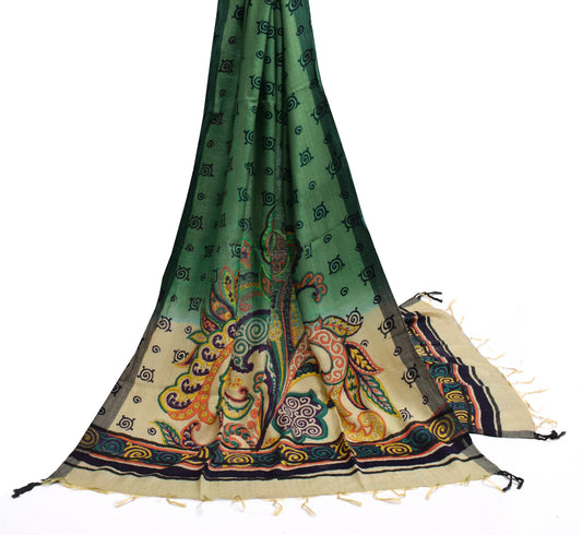 Sushila Vintage Indian Green Dupatta Blend Woolen Printed Long Stole Hijab