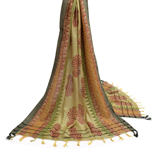 Sushila Vintage Light Green Dupatta Pure Woolen Printed & Woven Long Stole Hijab